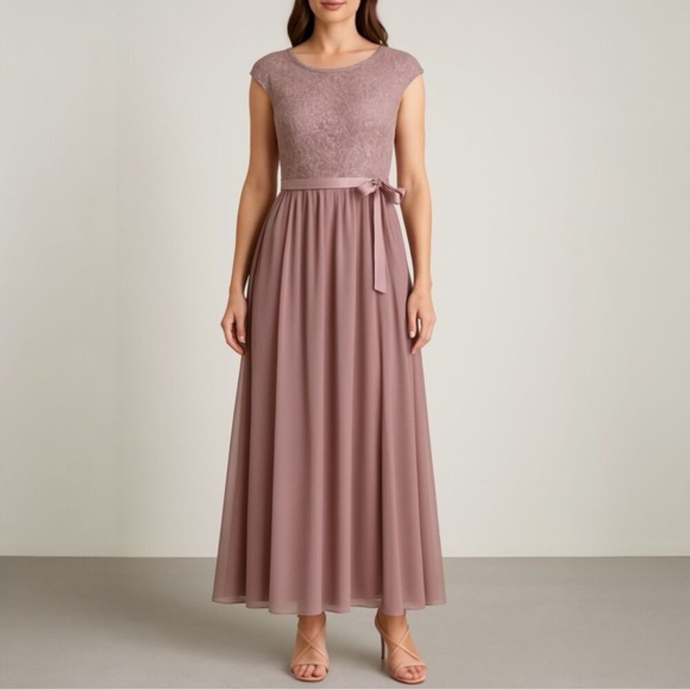 NWT Candalite Dress Formal Gown Mauve Tulle Skirt Lace Sequin Maxi Size XL NEW